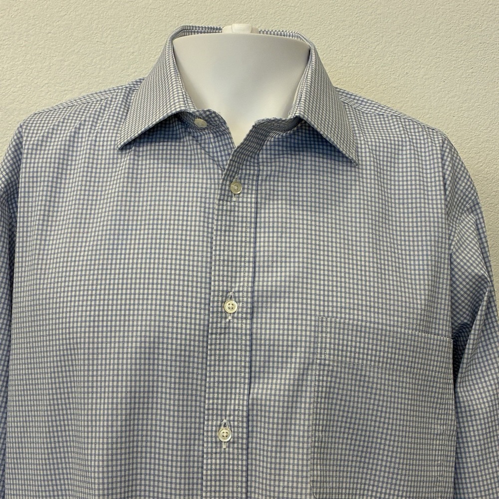 Jos A Bank Stretch Slim Fit Brr Comfort Mens 16.5 32 Blue‎ Gingham Long Sleeve